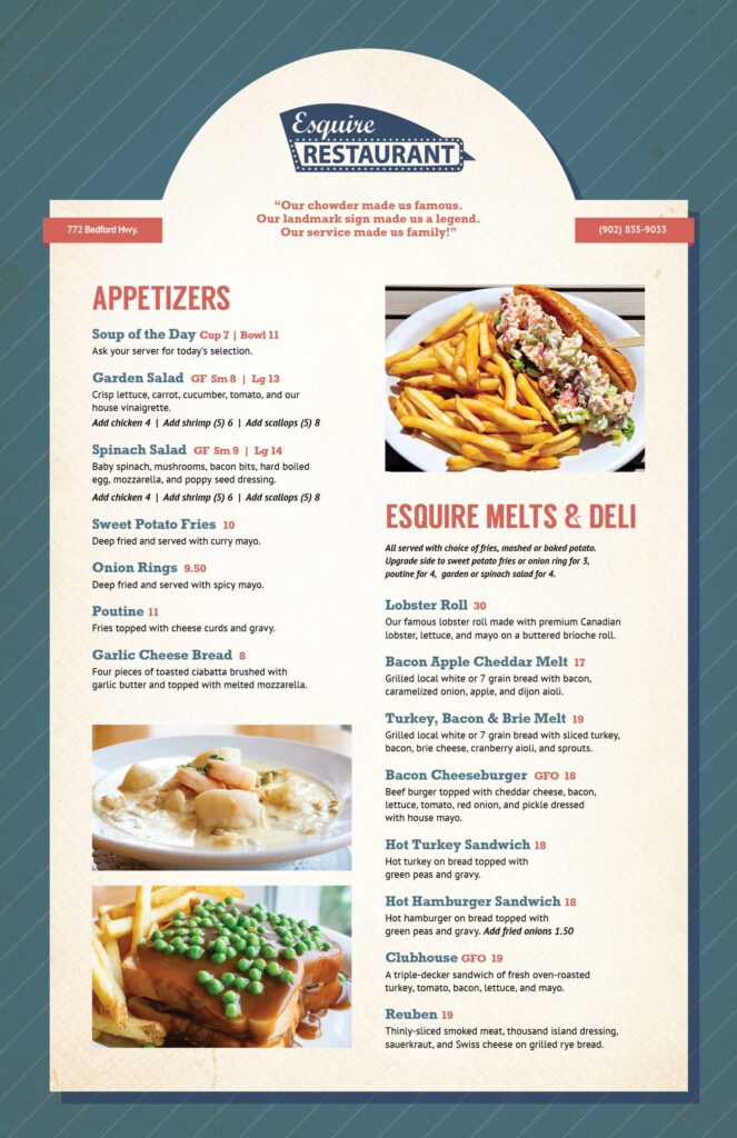 Menu - Esquire Restaurant. Bedford Highway, Bedford